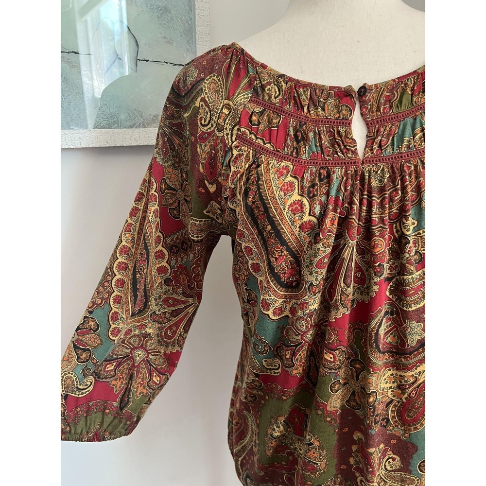 Lauren Ralph Lauren Top Womens Medium Multicolor Paisley 3/4 Sleeve Boho Tunic - Picture 6 of 8